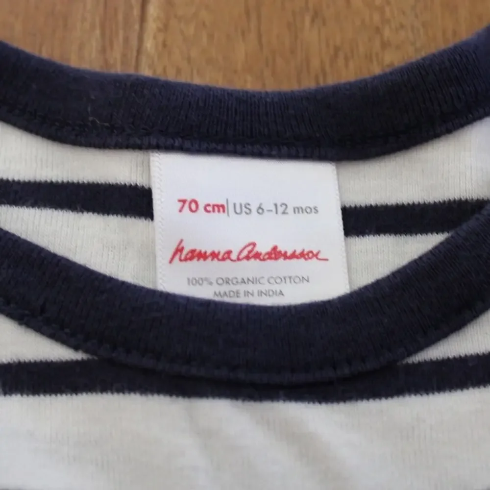 Hanna Andersson Long Sleeve Stripe Blue White Dress Patch Pockets Bloomer 6-12 m
